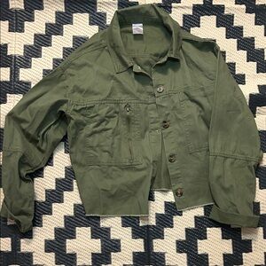 NWT Army Green Youth Cropped Jacket with chest pockets